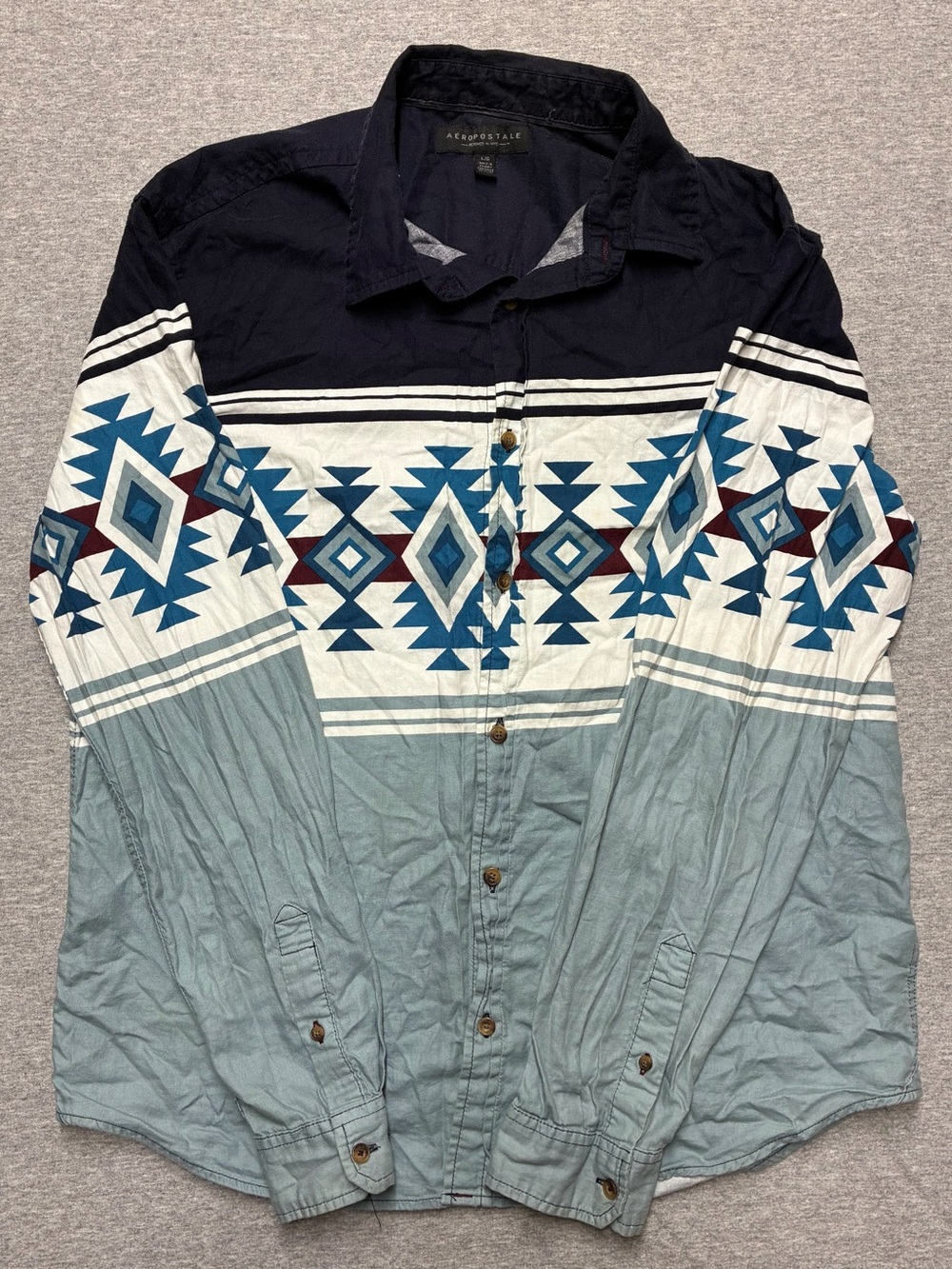 Aeropostale Men's Navy, White & Teal Geometric Button-Down Shirt